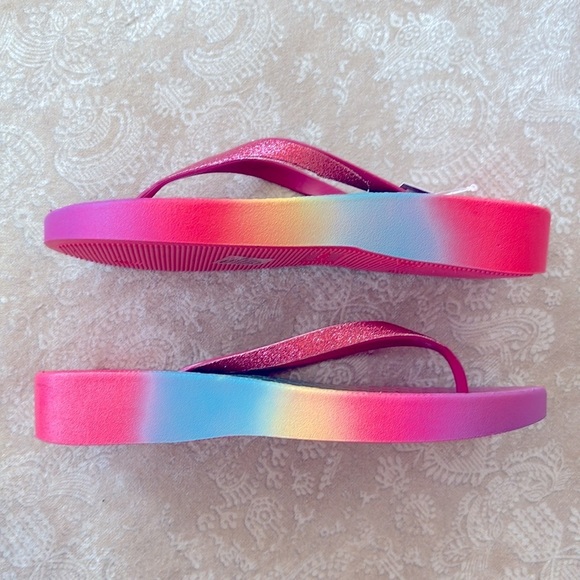 Brand New So Pink Glitter Thong Sandals Platform Flip Flop Ombre Sparkly Rainbow - Picture 12 of 16